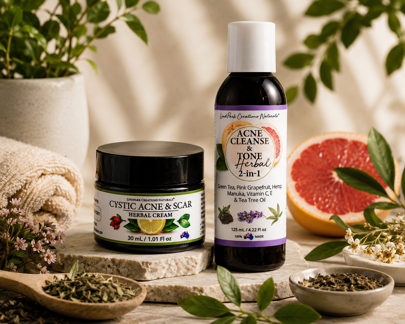 Acne Cleanse & Tone PLUS Cystic Acne & Scar Herbal Cream (SET) - Image 2