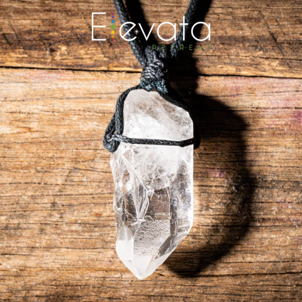 Clear quartz crystal necklace, scalar waved